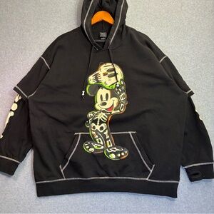Disney Our Universe Glow Skeleton Mickey Hoodie Black 2XL Graphic Pullover